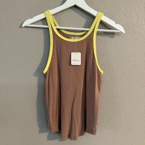 We The Free Brown Tank Top with Yellow Trim NWT Free People
